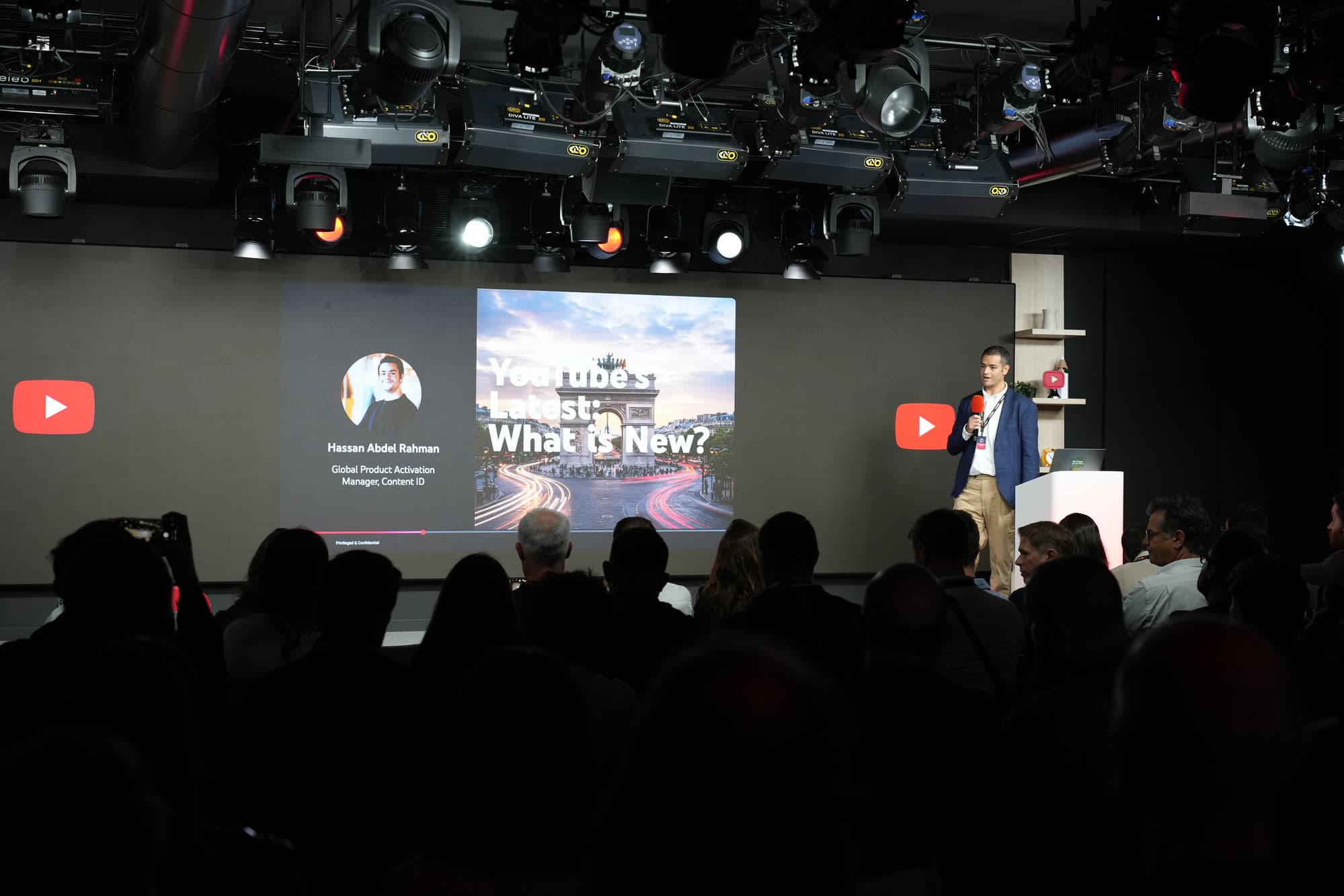 Hassan speaking at a YouTube partner event